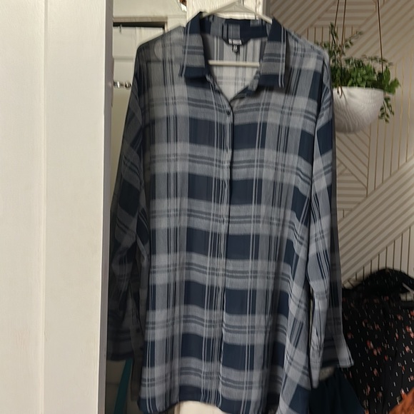 Mesh Plaid Button Down - Picture 2 of 4